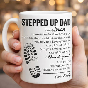 Personalized Stepped Up Dad Mug, Step Dad Gift Coffee Cup, Bonus Dad Appreciation Gift, Father's Day Mug for Step Father