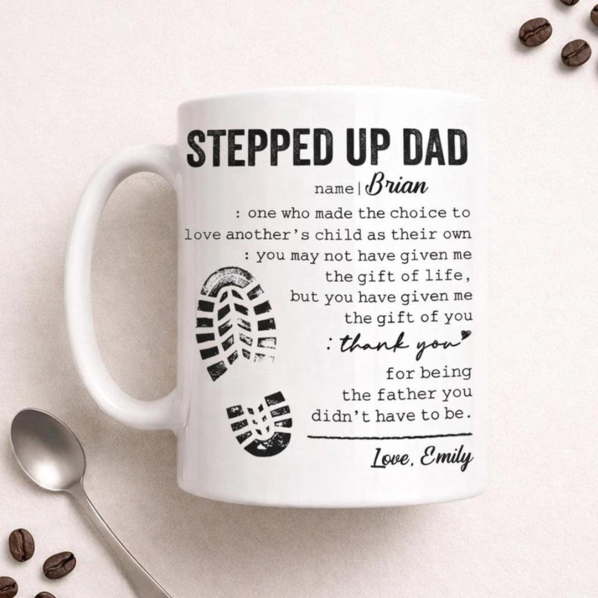 Personalized Stepped Up Dad Mug, Step Dad Gift Coffee Cup, Bonus Dad Appreciation Gift, Father's Day Mug for Step Father