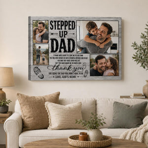 Stepped Up Dad, Stepdad Photo Collage Wall Art, Father s Day, Bonus Dad Gift, Family Picture, Gift For Him, Rustic Farmhouse Home