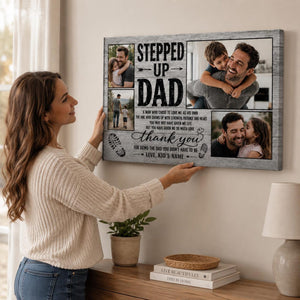 Stepped Up Dad, Stepdad Photo Collage Wall Art, Father s Day, Bonus Dad Gift, Family Picture, Gift For Him, Rustic Farmhouse Home