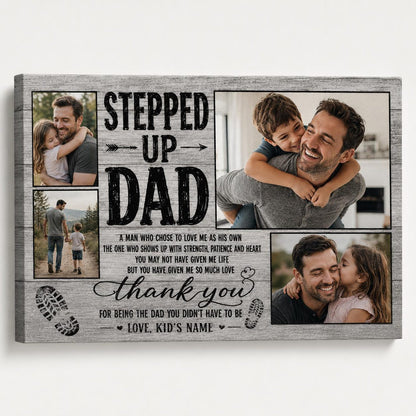 Stepped Up Dad, Stepdad Photo Collage Wall Art, Father s Day, Bonus Dad Gift, Family Picture, Gift For Him, Rustic Farmhouse Home