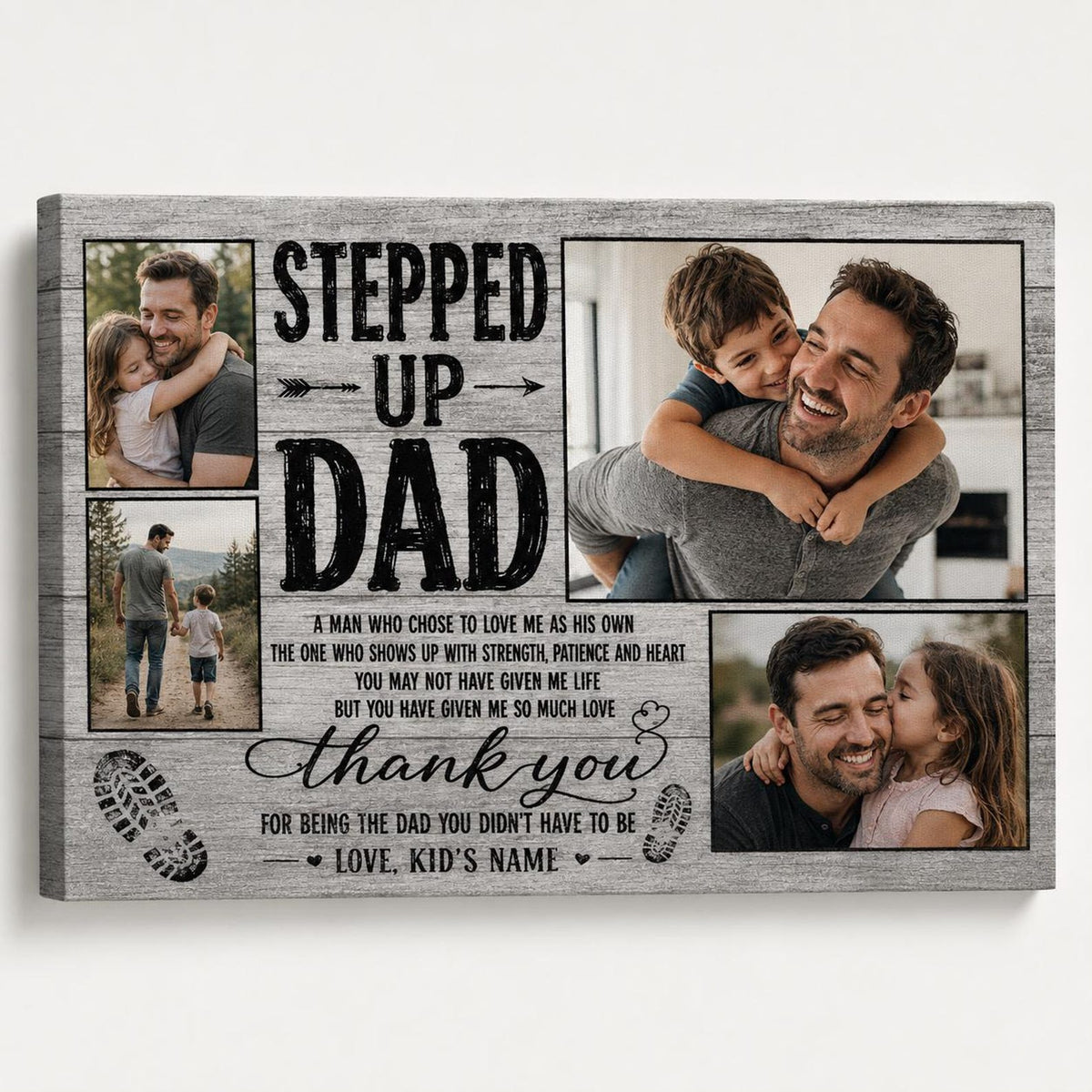 Stepped Up Dad, Stepdad Photo Collage Wall Art, Father s Day, Bonus Dad Gift, Family Picture, Gift For Him, Rustic Farmhouse Home