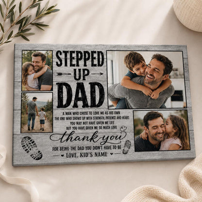 Stepped Up Dad, Stepdad Photo Collage Wall Art, Father s Day, Bonus Dad Gift, Family Picture, Gift For Him, Rustic Farmhouse Home