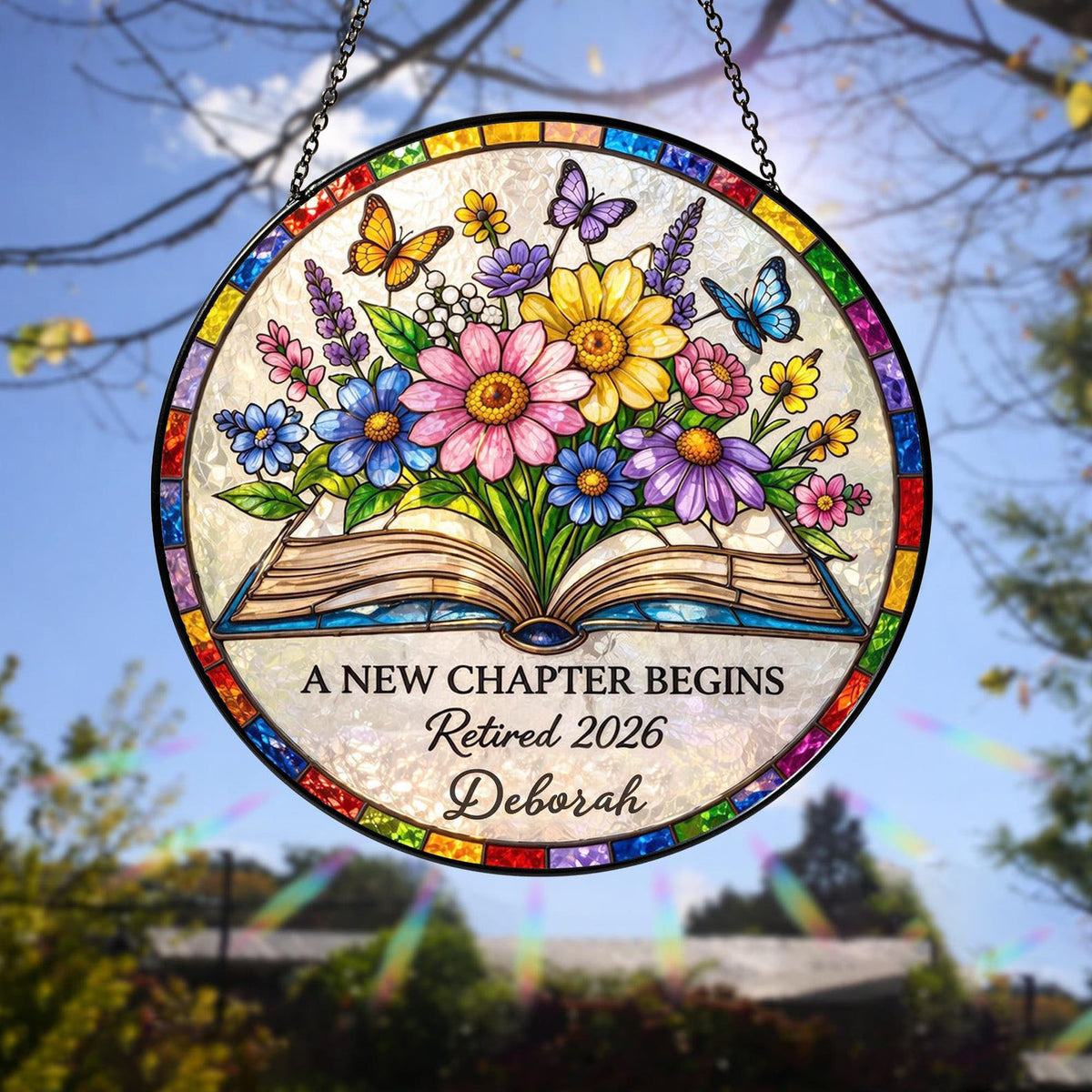 Personalized Retirement 2026 Stained Glass Suncatcher, New Chapter Begins Retired Gift , Teacher Gifts, End of Year Gift