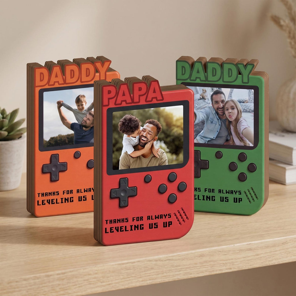 Personalized Fathers Day Gift for Gamer Dad, Custom Photo Dad Frame, Retro Game Console Photo Wooden Block Sign, Game Lover Room Decor