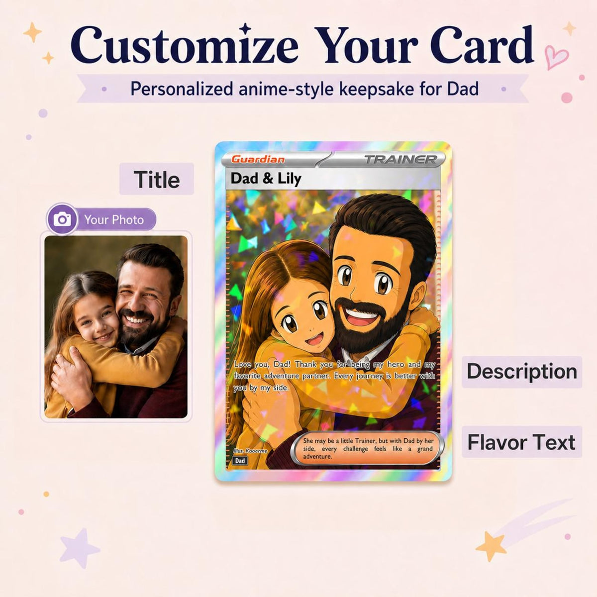 Personalized Father's Day Poke Card, Custom Gamer Dad Gift, Birthday Anniversary Gift, TCG Cards