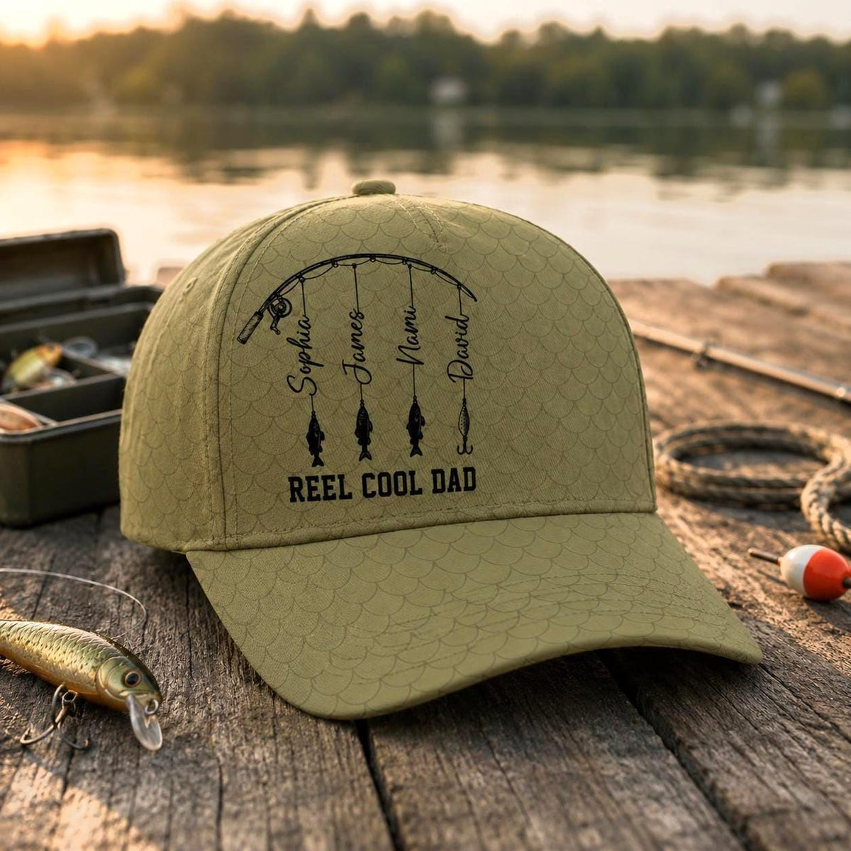 Personalized Reel Cool Dad Cap, Fathers Day Gift, Dad Fishing Hat, Fishing Gift for Grandpa, Fisherman Papa & Kid Name Classic Cap