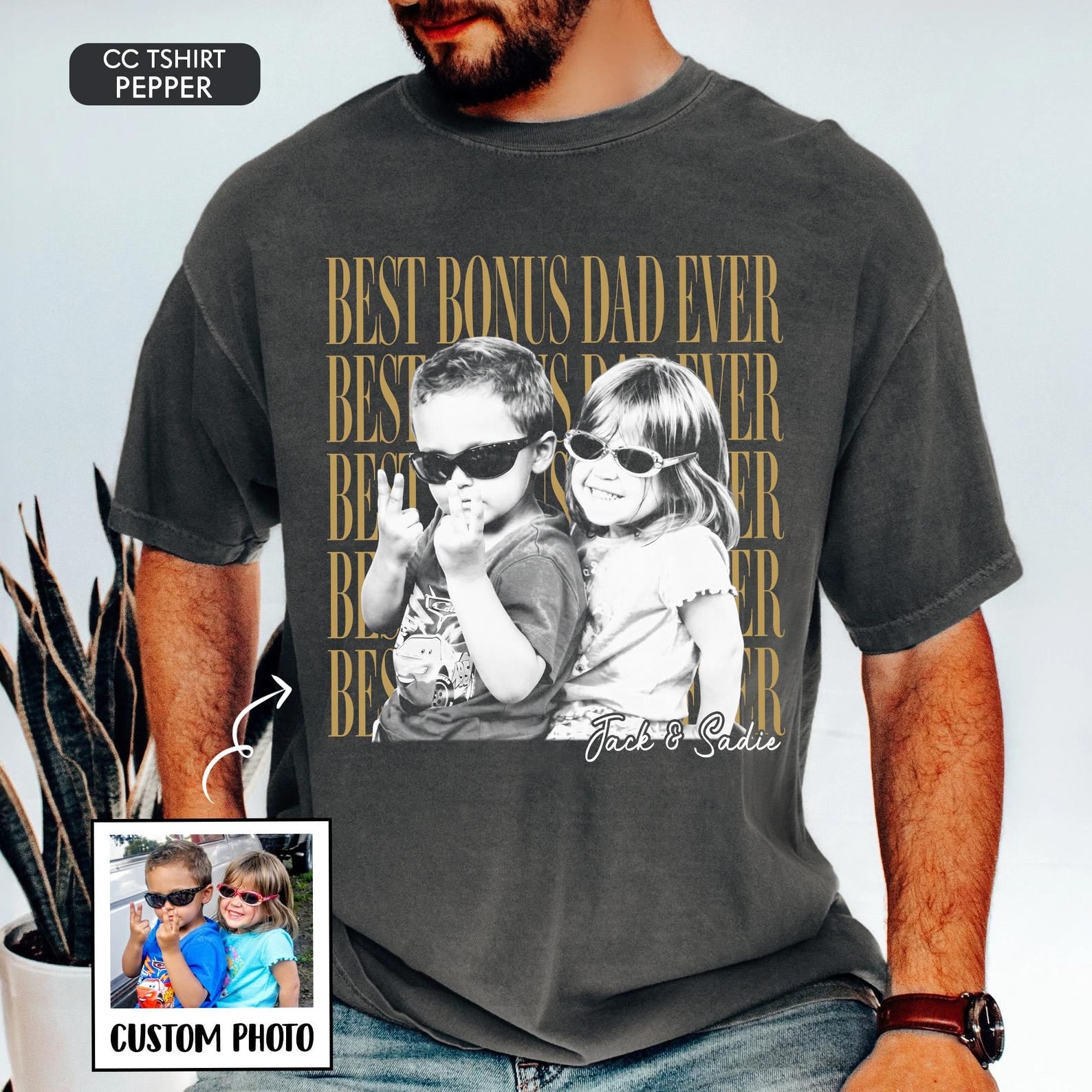 Comfort Colors Vintage Retro Photo Bonus Dad Shirt, Best Bonus Dad Ever, Father's Day Gift for Stepdad, Gift for Husband, Photo Dad Shirt