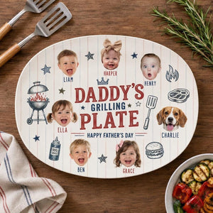 Personalized Daddys Grilling Plate with Photo, Custom BBQ Platter with Kids Faces, Father's Day Gift from Kids, Gift for Grilling Dad