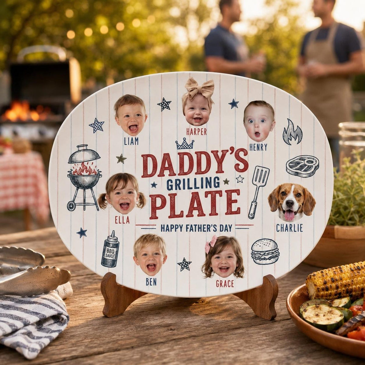 Personalized Daddys Grilling Plate with Photo, Custom BBQ Platter with Kids Faces, Father's Day Gift from Kids, Gift for Grilling Dad