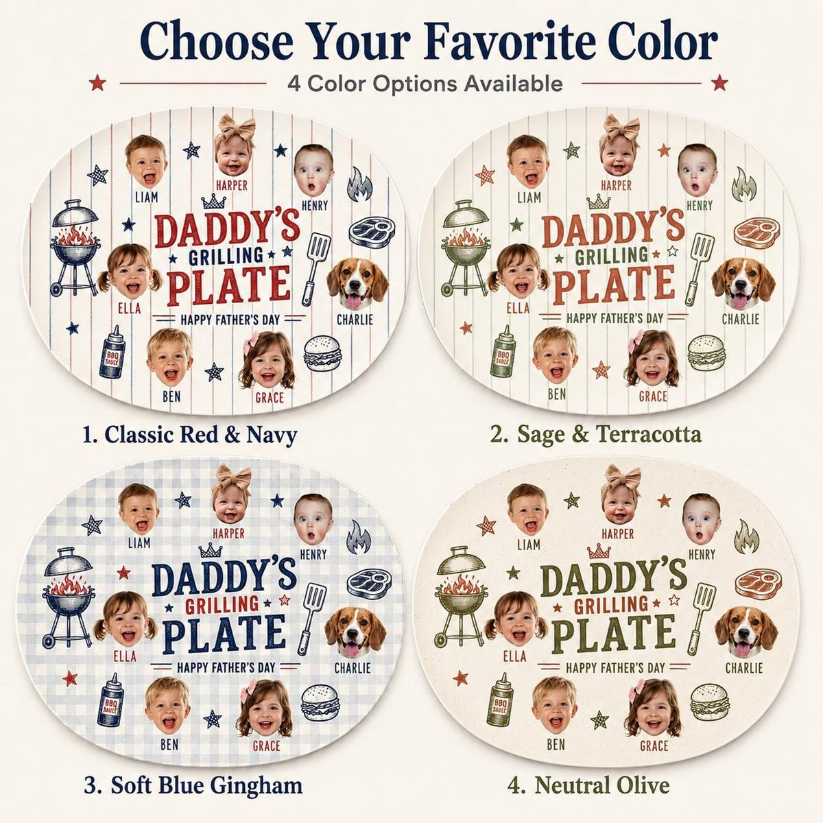 Personalized Daddys Grilling Plate with Photo, Custom BBQ Platter with Kids Faces, Father's Day Gift from Kids, Gift for Grilling Dad