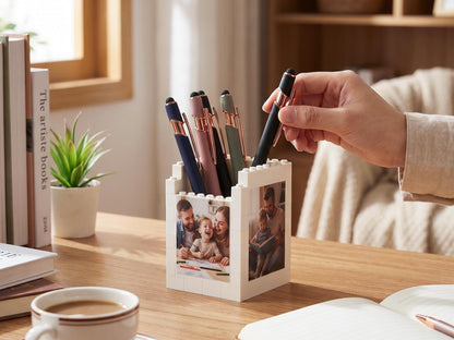 Custom Brick Pencil Pot Personalized Photo Desk Organizer for Dad, Father's day gift for dad grandpa