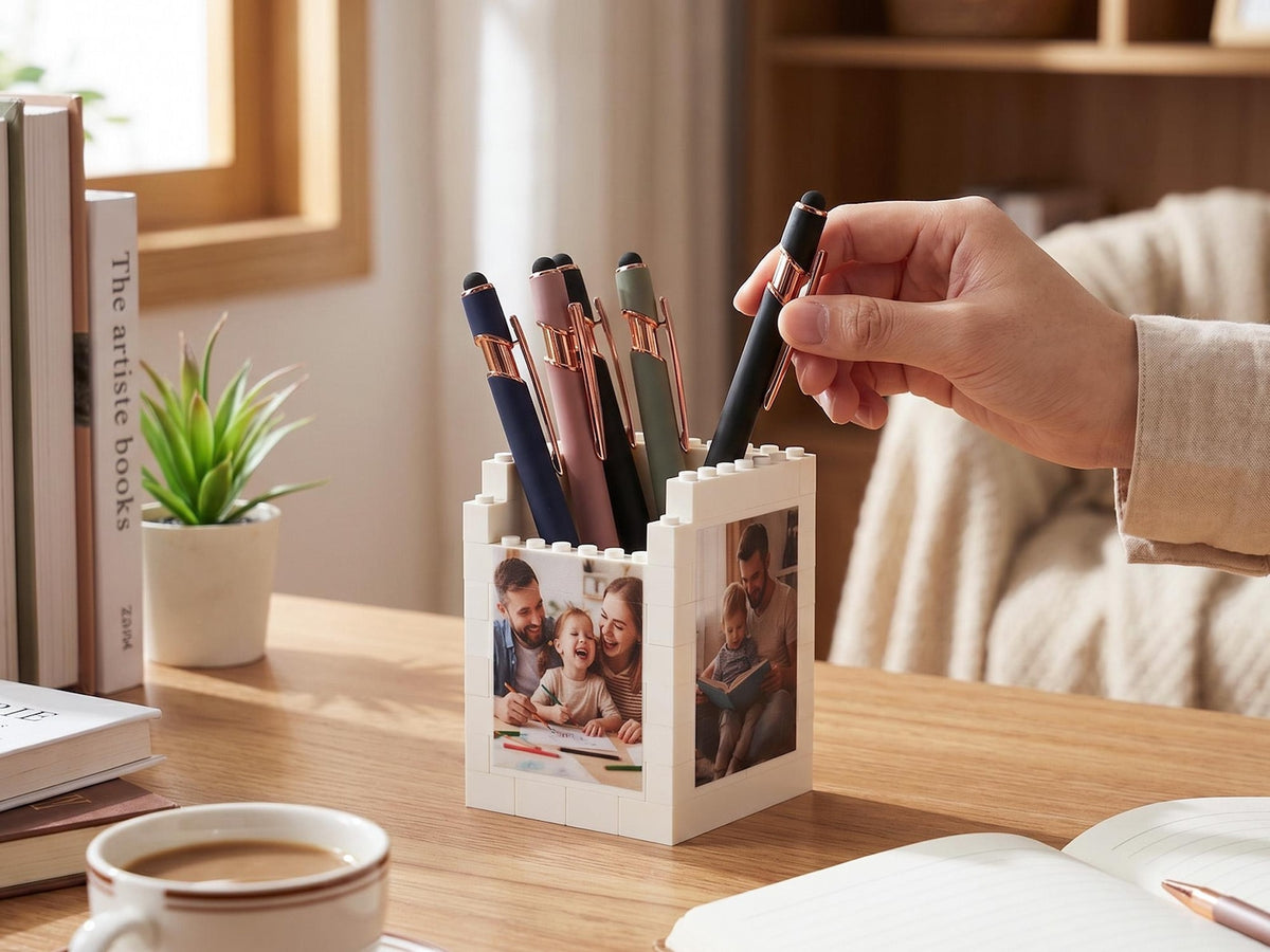 Custom Brick Pencil Pot Personalized Photo Desk Organizer for Dad, Father's day gift for dad grandpa