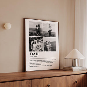 Dad Definition Canvas Wall Art With Custom Photo Collage, Fathers Day Nostalgic Poster