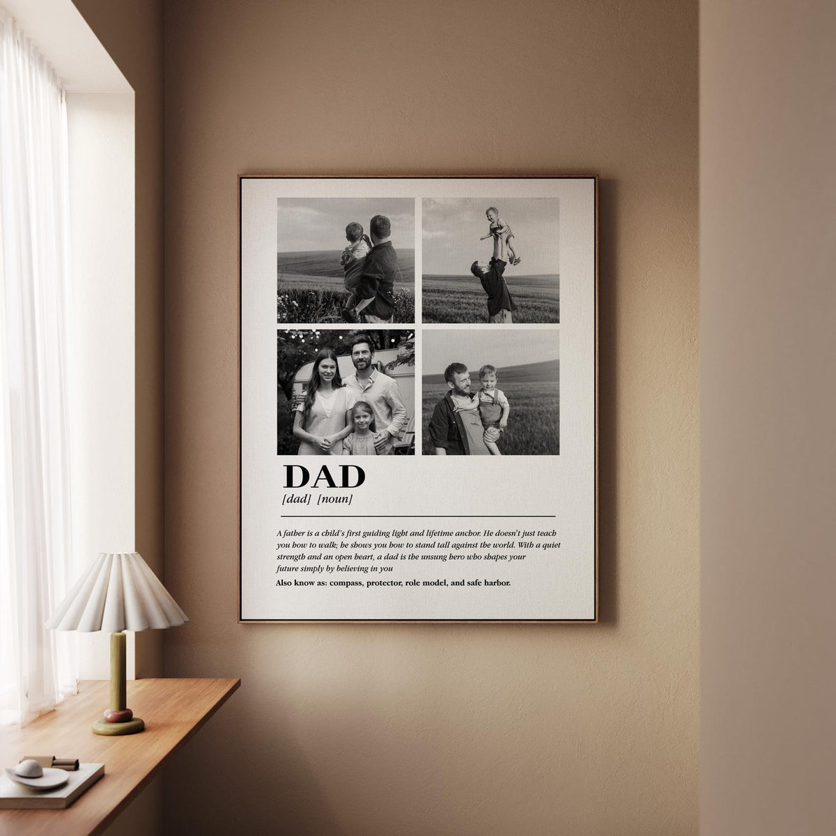 Dad Definition Canvas Wall Art With Custom Photo Collage, Fathers Day Nostalgic Poster