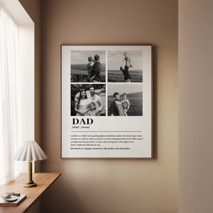 Dad Definition Canvas Wall Art With Custom Photo Collage, Fathers Day Nostalgic Poster