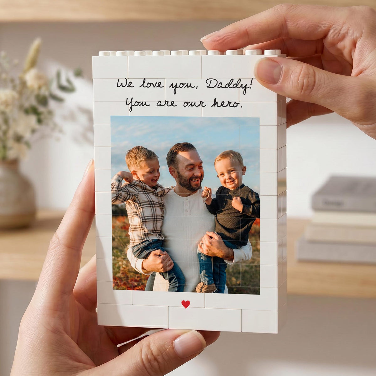 Daddy & Me Custom Puzzle Personalized Brick Photo Block Gift for Father s Day, Birthday Sentimental Keepsake Gift for Daddy from Kids
