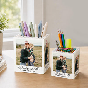 Personalized Daddy and Me Photo Building Block Pen Pot, Father's Day Gift From Kids, New Dad Gift, Gift For Papa, First Time Dad Gift