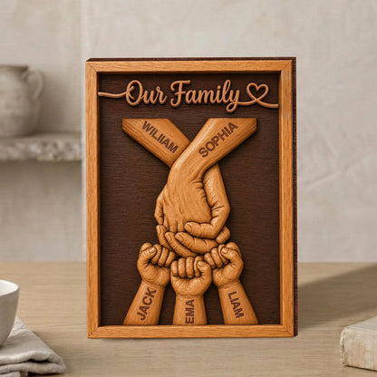 Personalized Family Wooden Plaque, Custom Kid's Name Wooden Sign, Fist Bump Family Wood Sign Anniversary, Father's Day Gift For Husband/Him
