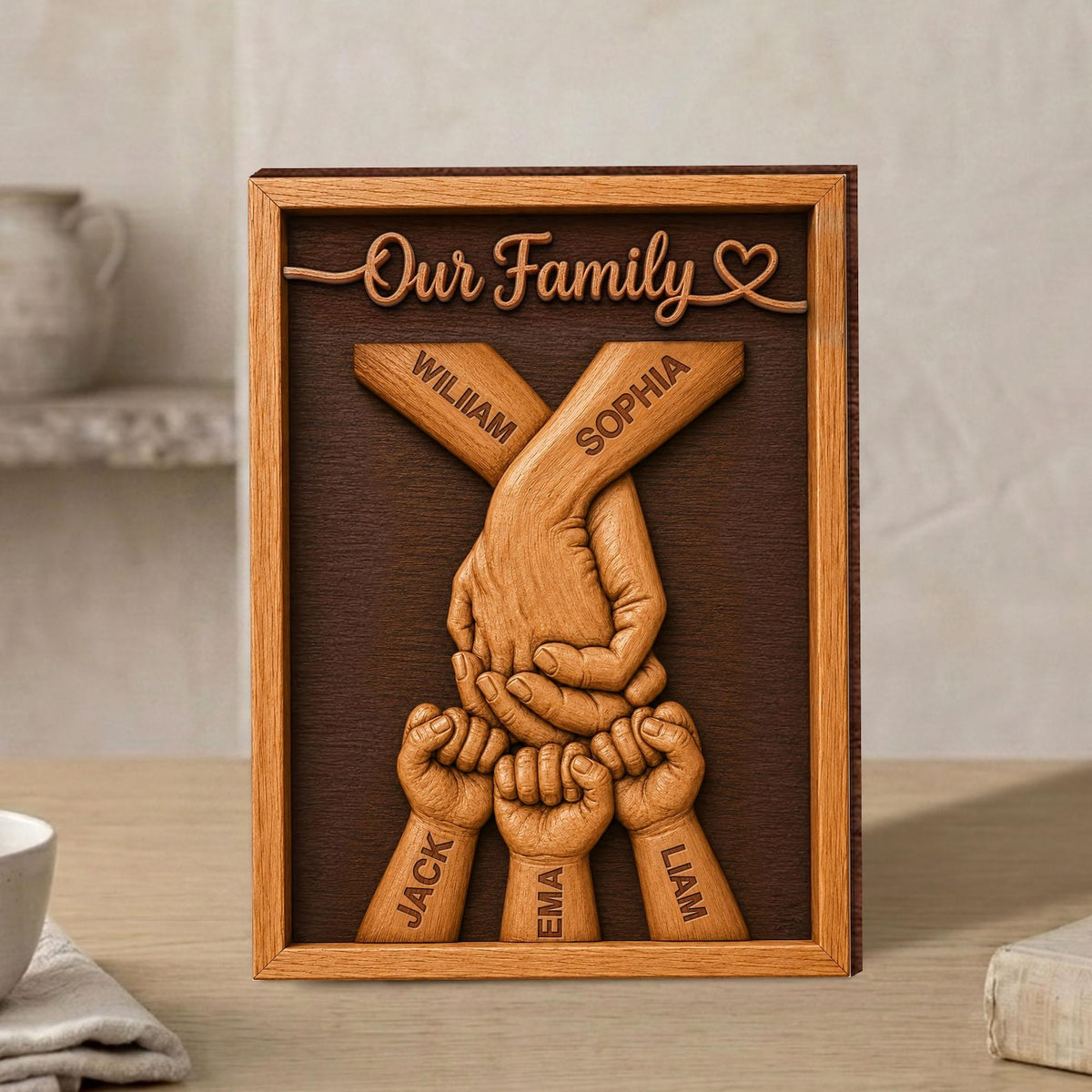 Personalized Family Wooden Plaque, Custom Kid's Name Wooden Sign, Fist Bump Family Wood Sign Anniversary, Father's Day Gift For Husband/Him