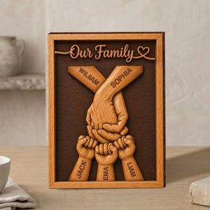 Personalized Family Wooden Plaque, Custom Kid's Name Wooden Sign, Fist Bump Family Wood Sign Anniversary, Father's Day Gift For Husband/Him