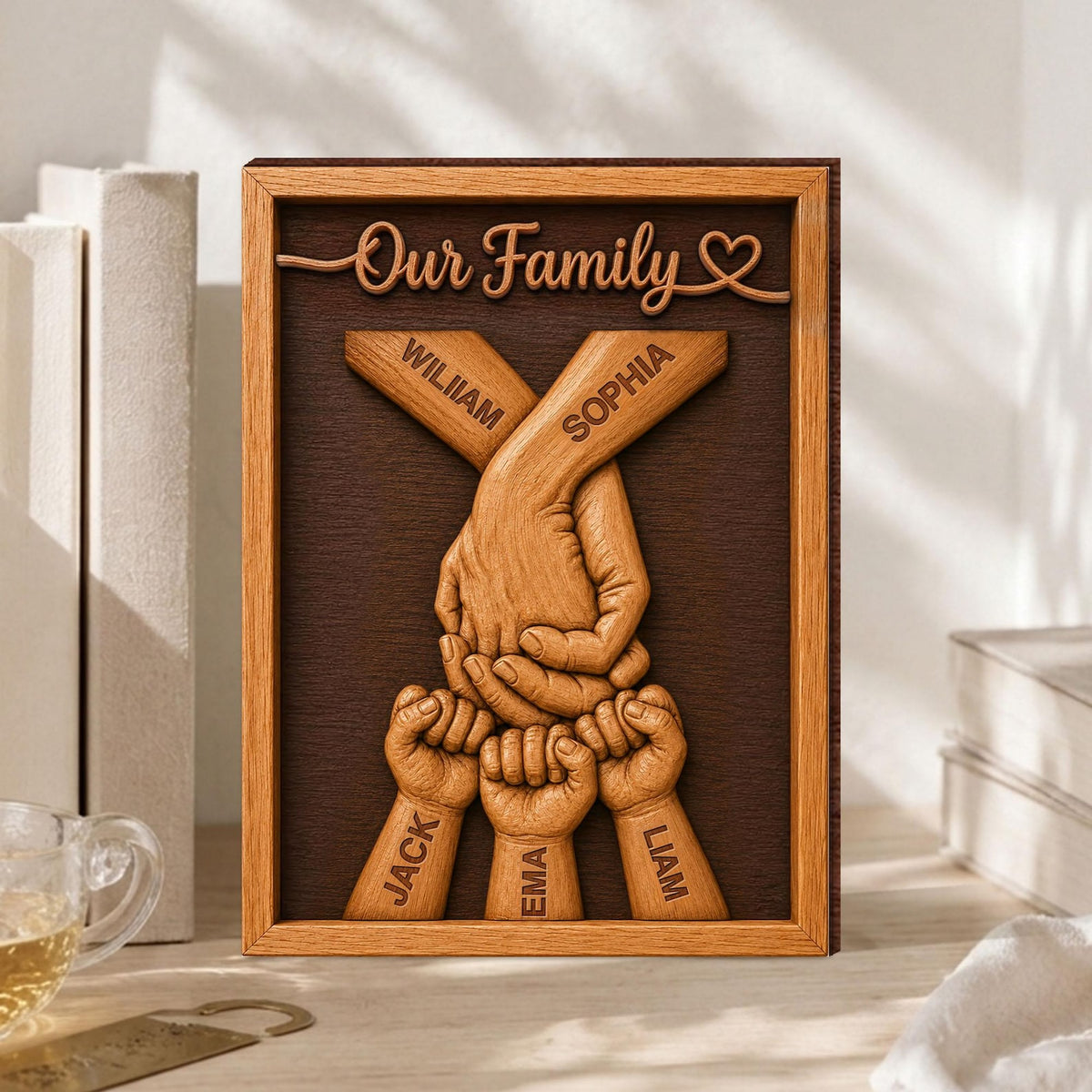 Personalized Family Wooden Plaque, Custom Kid's Name Wooden Sign, Fist Bump Family Wood Sign Anniversary, Father's Day Gift For Husband/Him