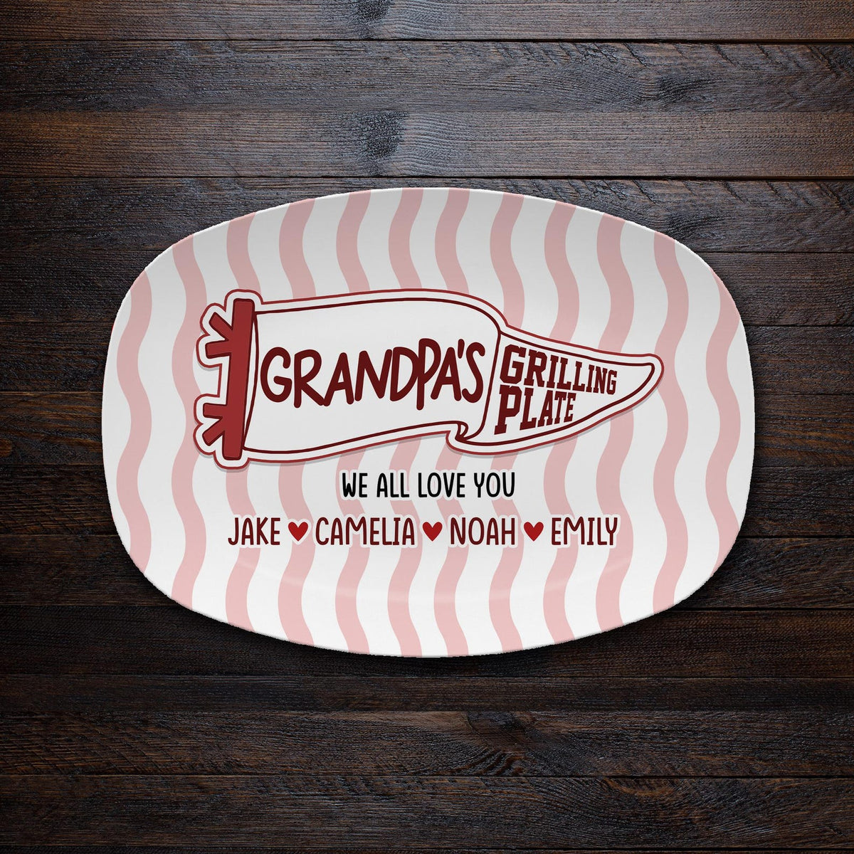 Custom Pennant Flag Dad Grilling Plate, Personalized BBQ Platter Father's Day Gift from Kids, Grandpa Gifts