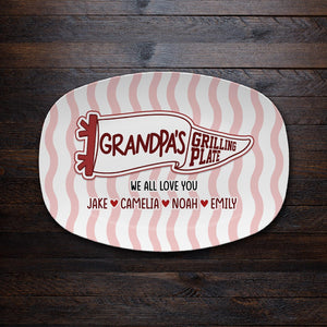 Custom Pennant Flag Dad Grilling Plate, Personalized BBQ Platter Father's Day Gift from Kids, Grandpa Gifts