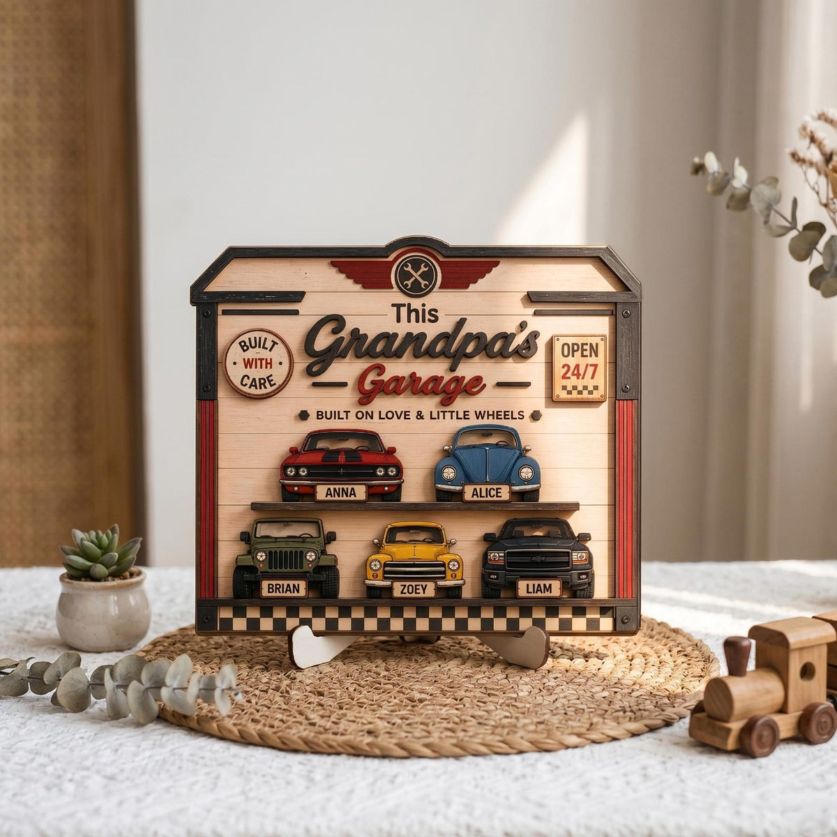 Personalized Grandpa's Garage Wood Sign, Custom Kids Name Car Decor, Father's Day Gift for Grandpa, Garage Wall Art, Classic Car Lover Gift