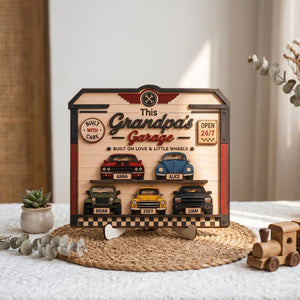 Personalized Grandpa's Garage Wood Sign, Custom Kids Name Car Decor, Father's Day Gift for Grandpa, Garage Wall Art, Classic Car Lover Gift