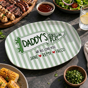 Custom Pennant Flag Dad Grilling Plate, Personalized BBQ Platter Father's Day Gift from Kids, Grandpa Gifts