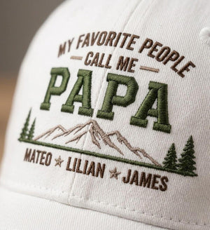 Personalized Papa Hat with Kids Names, Custom Embroidered Dad Cap, Father Day Gift for Grandpa, Mountain Dad Baseball Cap, Gift from Dad