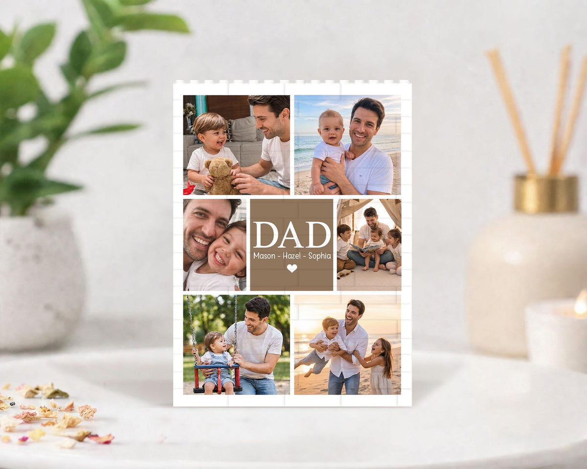 Custom Photo Collage Dad And Kids Building Blocks, Fathers Day Gift for Him, Bricks Puzzle Gift for Husband, New Dad Gift, Family Keepsake