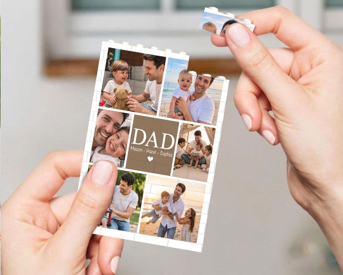 Custom Photo Collage Dad And Kids Building Blocks, Fathers Day Gift for Him, Bricks Puzzle Gift for Husband, New Dad Gift, Family Keepsake