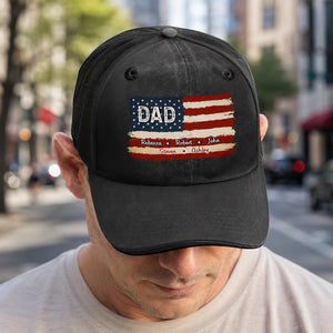 Personalized Grandpa Hat With Grandkids Names, Custom American Flag Cap, Father's Day Gift For Grandpa, Grandpa Birthday Gift, Papa Hat
