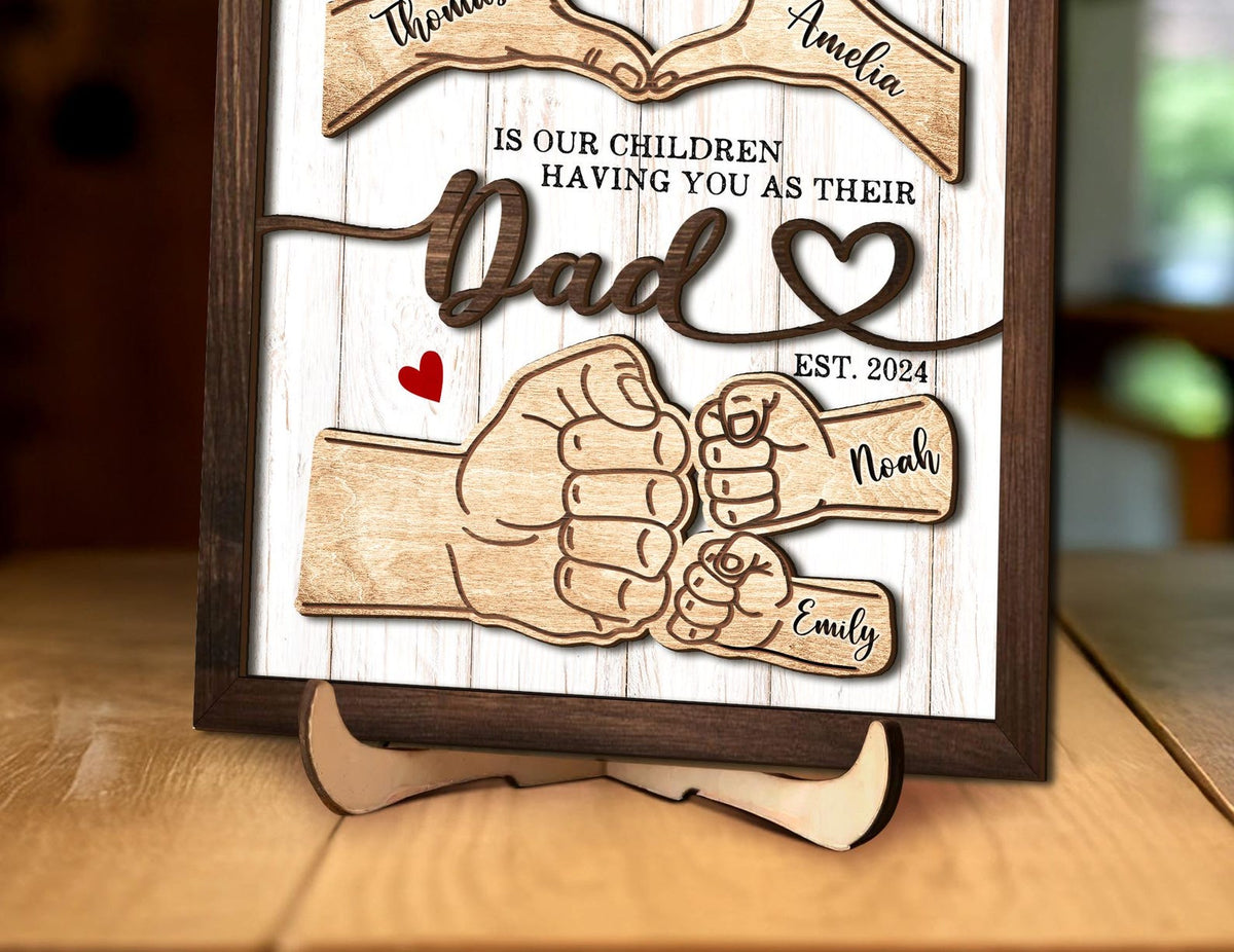 Father's Day Gifts For Dad, Custom Fist Bump Sign Gift for Husband, Dad Sign with Kids Names