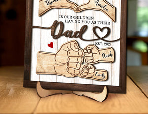 Father's Day Gifts For Dad, Custom Fist Bump Sign Gift for Husband, Dad Sign with Kids Names