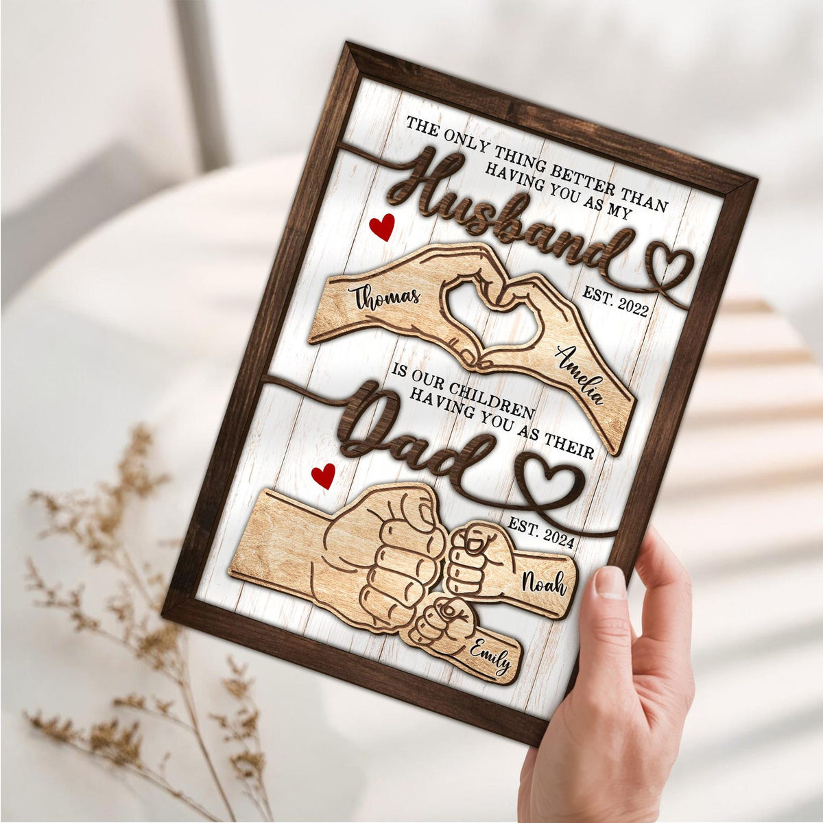 Father's Day Gifts For Dad, Custom Fist Bump Sign Gift for Husband, Dad Sign with Kids Names