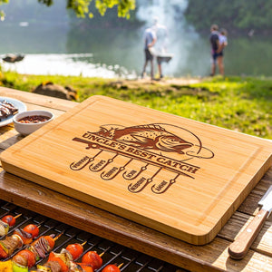 Papa's Best Catch Customized Cutting Board, Personalized Fishing Gift for Dad, Custom Kids Names Board, Father's Day Gift for Dad Grandpa