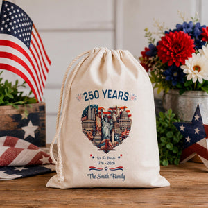 Personalized America 250 Santa Sacks, USA 250th Anniversary Cotton Gift Sack, We The People Patriotic Party Favor, Custom Family Name Bag