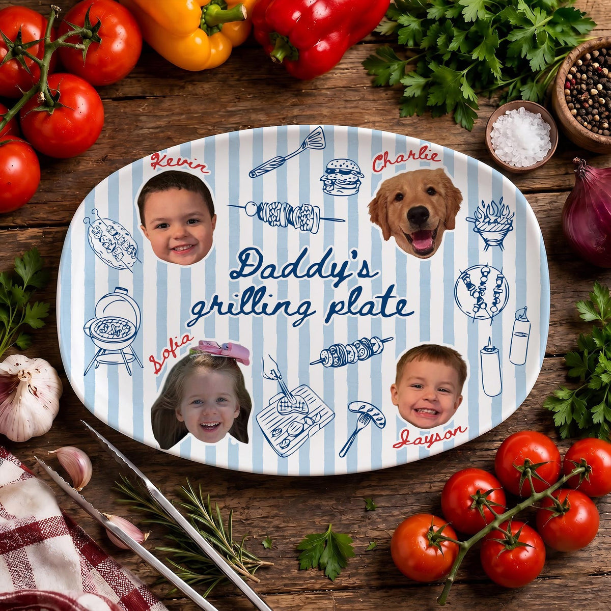 Personalized Photo Dad's Grilling Plate, Custom Baby Face Grill Platter, Father s Day Gift for Dad