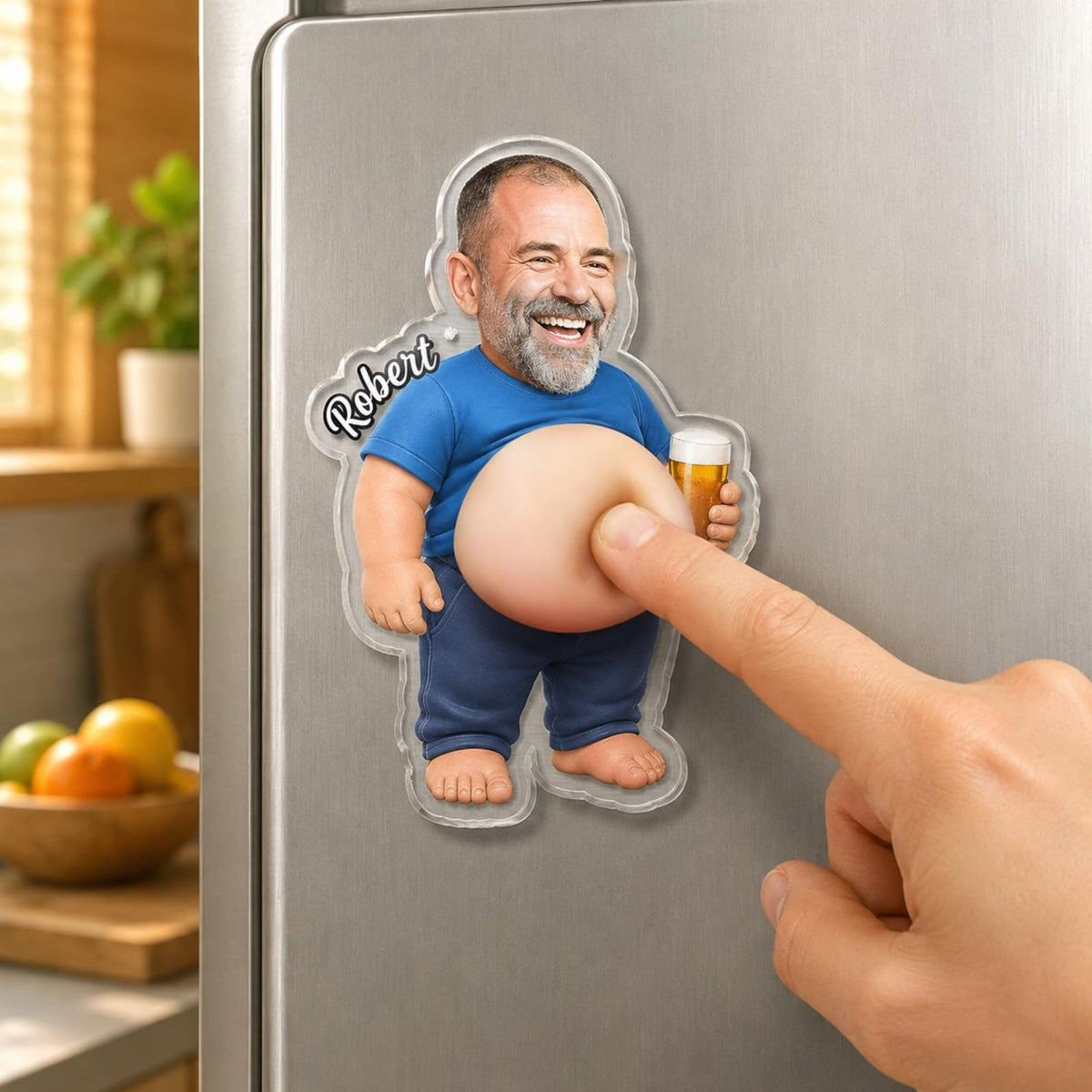 Custom Photo Poke Dad Bod Belly, Personalized Squishy Acrylic Fridge Magnet, Funny Face Gift For Dad Bod, Father's Day Gift For Husband