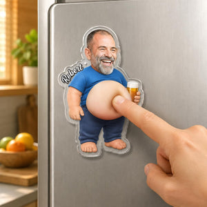 Custom Photo Poke Dad Bod Belly, Personalized Squishy Acrylic Fridge Magnet, Funny Face Gift For Dad Bod, Father's Day Gift For Husband