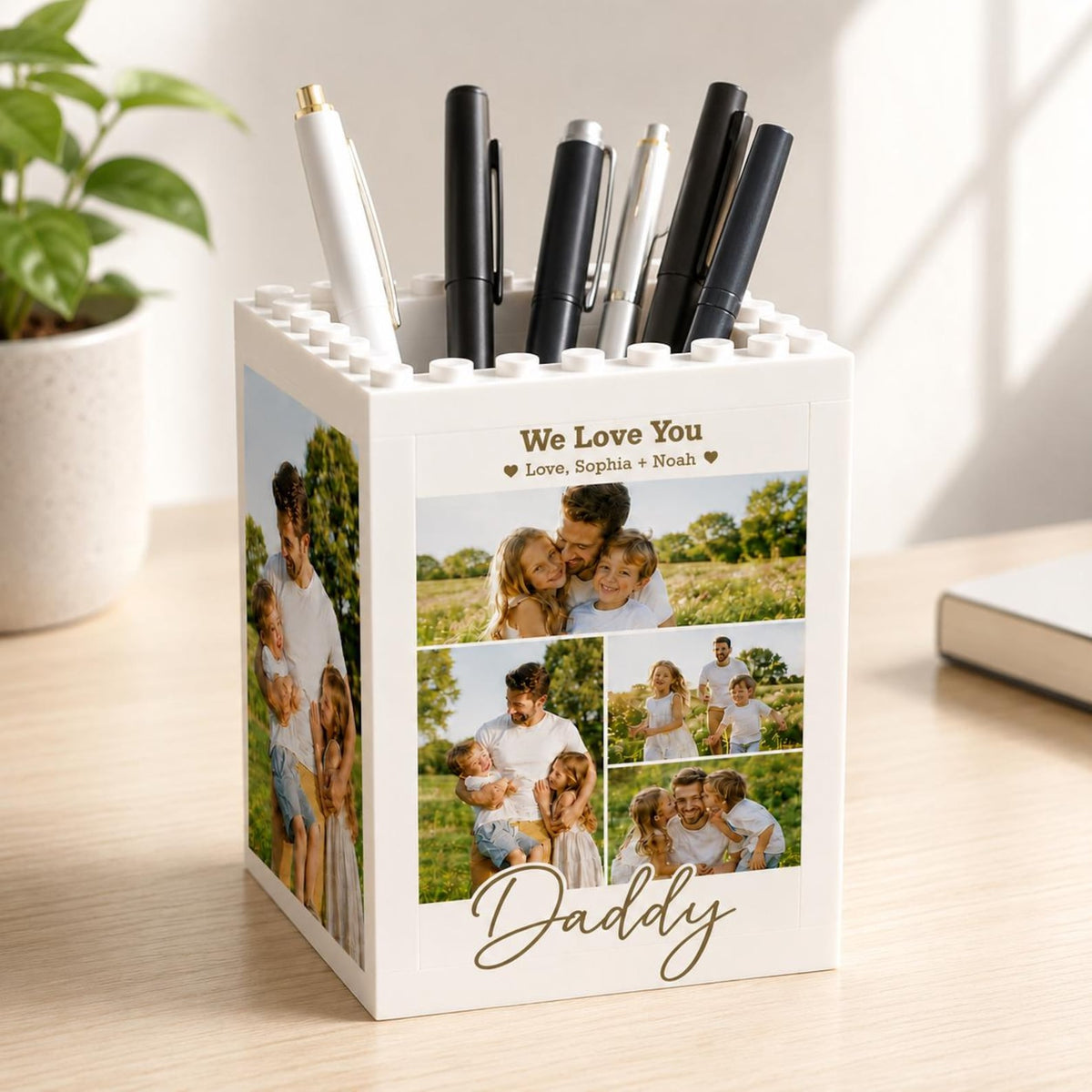 Personalized Daddy & Me Photo Block Pencil Pot: Father's Day Brick Gift For Dad, Daddy Gifts From Kids, Brick Pencil Holder Photo Keepsake