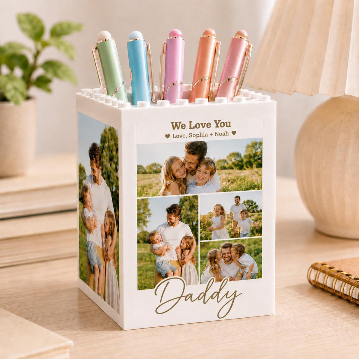 Personalized Daddy & Me Photo Block Pencil Pot: Father's Day Brick Gift For Dad, Daddy Gifts From Kids, Brick Pencil Holder Photo Keepsake