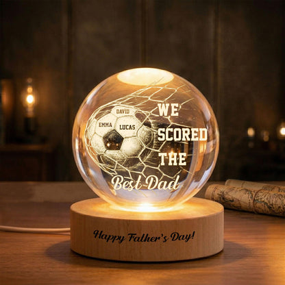 We Scored the Best Dad, Personalized Soccer Dad Crystal Ball Night Light, Custom Name Gift for Soccer Dad