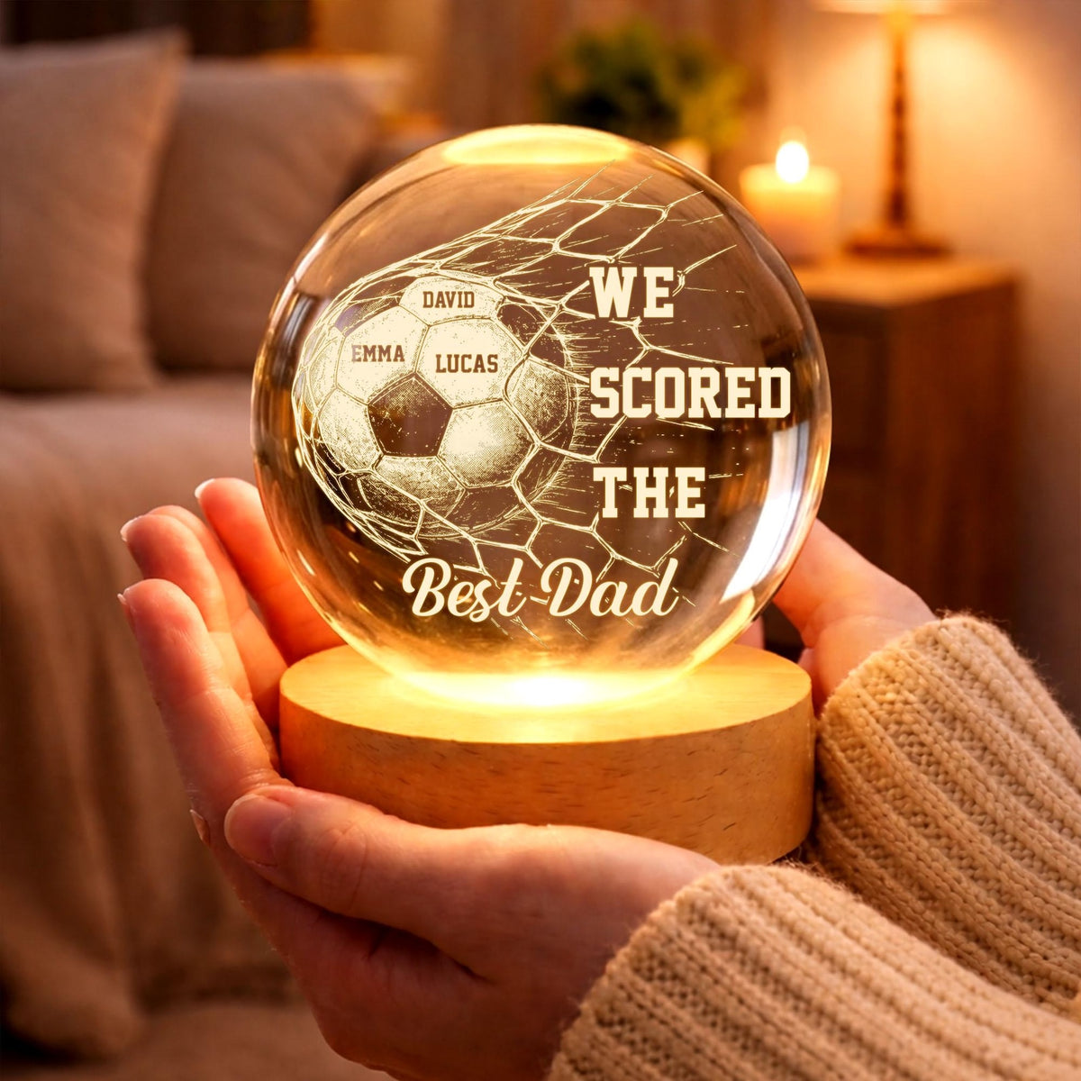 We Scored the Best Dad, Personalized Soccer Dad Crystal Ball Night Light, Custom Name Gift for Soccer Dad