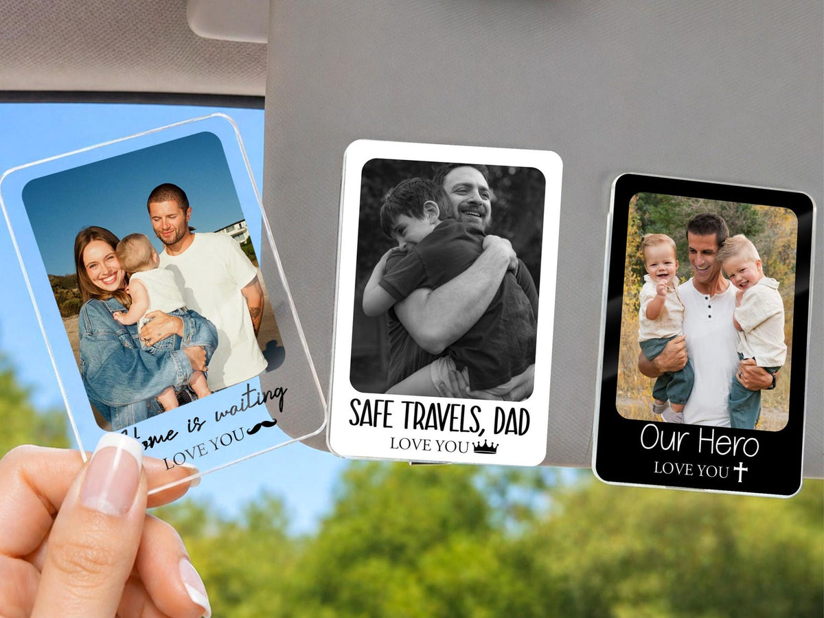 Personalized Car Visor Clip Gift for Dad, First Father s Day Drive Safe Daddy Gifts, Custom Photo Sun Visor Clip, Unique Dad Gifts from Kids