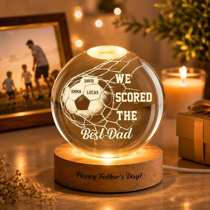 We Scored the Best Dad, Personalized Soccer Dad Crystal Ball Night Light, Custom Name Gift for Soccer Dad