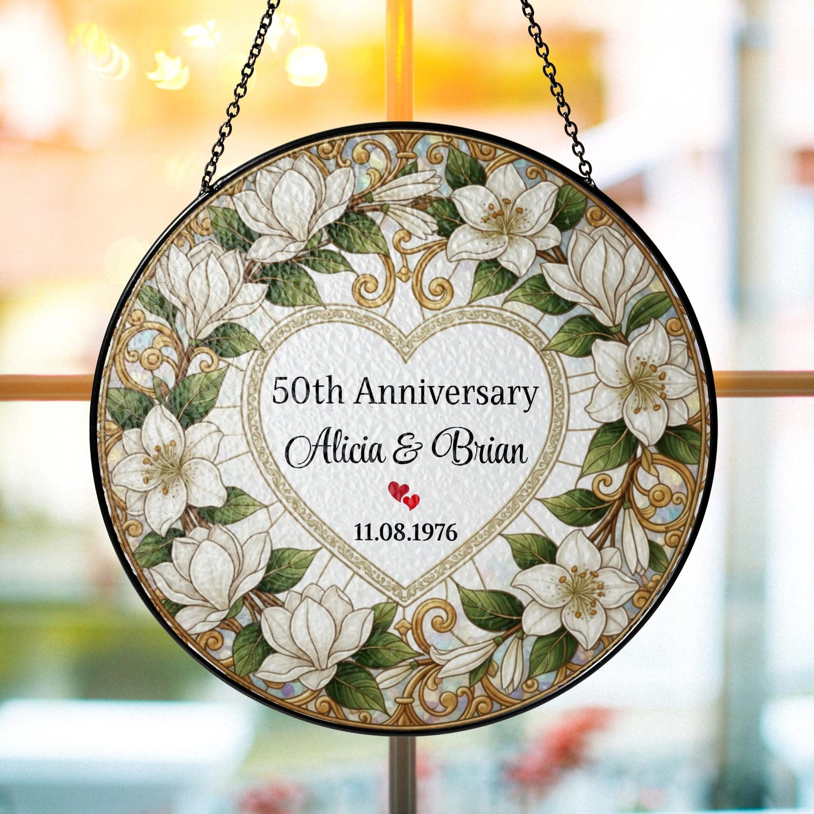 Personalized Anniversary Gift for Couple, Stained Glass Style Suncatcher, Wedding Anniversary Gift for Husband, Wife or Parents